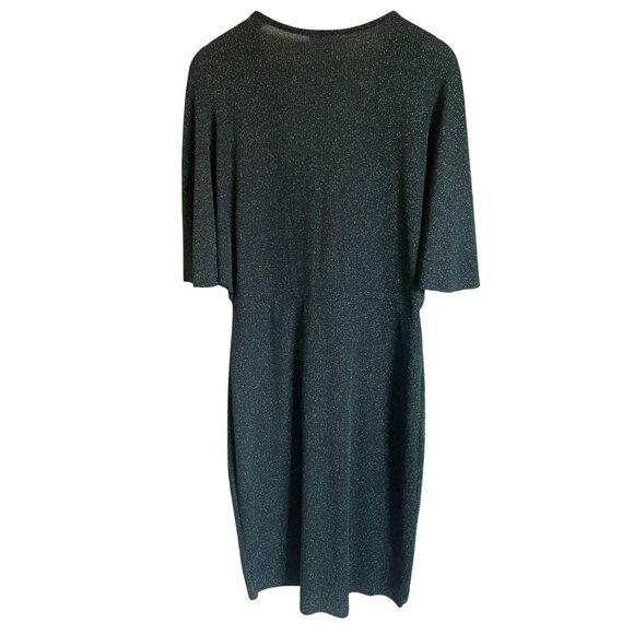 UMGEE Size Large Black Green Sparkle Twist Front Midi Dress V-Neck - Picture 2 of 6